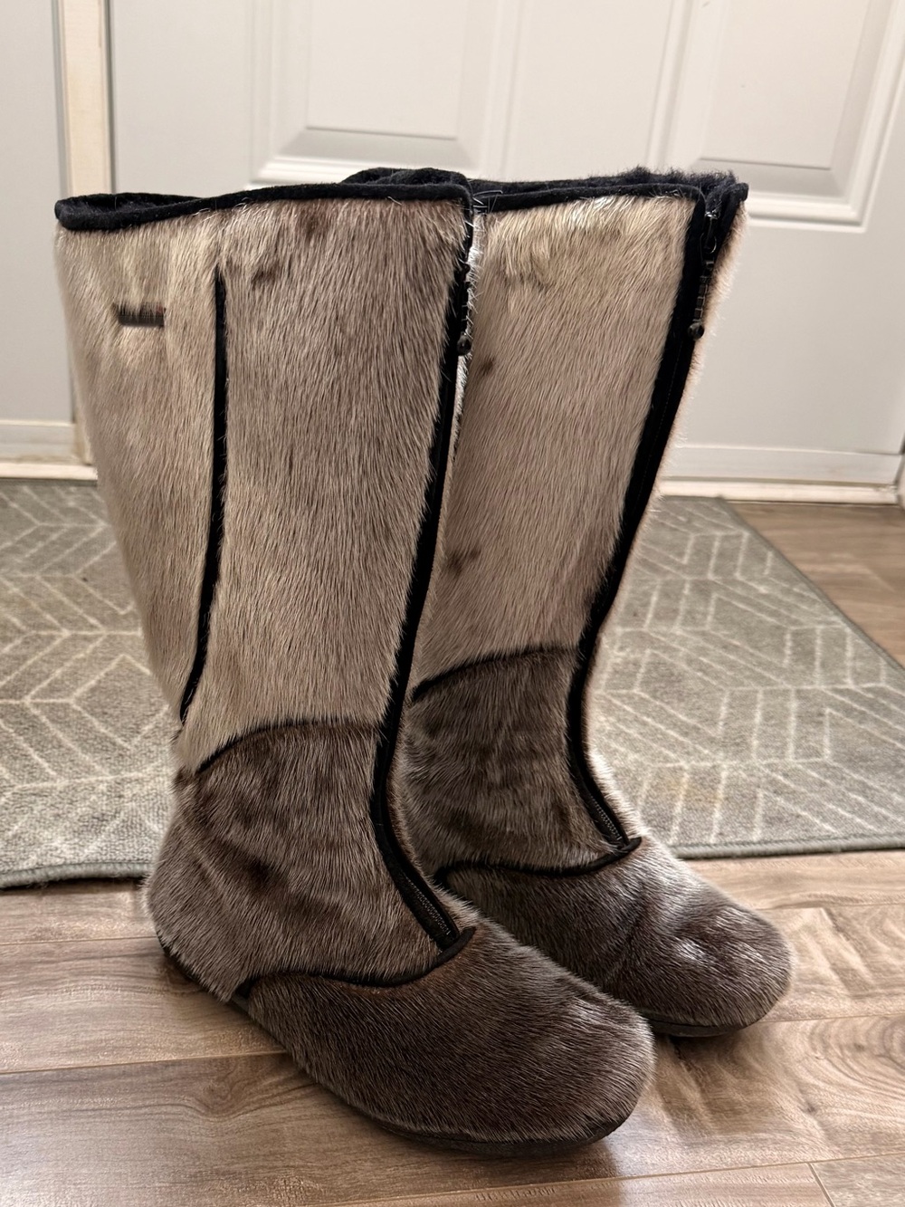 Women's Gray seal skin Fur Knee-High Boots